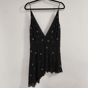 AMIRI Spring 2019 Black Hand Beaded 100% Silk Asymmetrical Mini Dress 6 S M